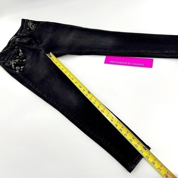 DOSHE Black Embroidery Skinny Jeans Size 26 High Waist ANGEL - Picture 5 of 9